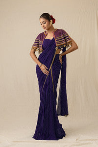 Purple printed bandhej pre-draped saree