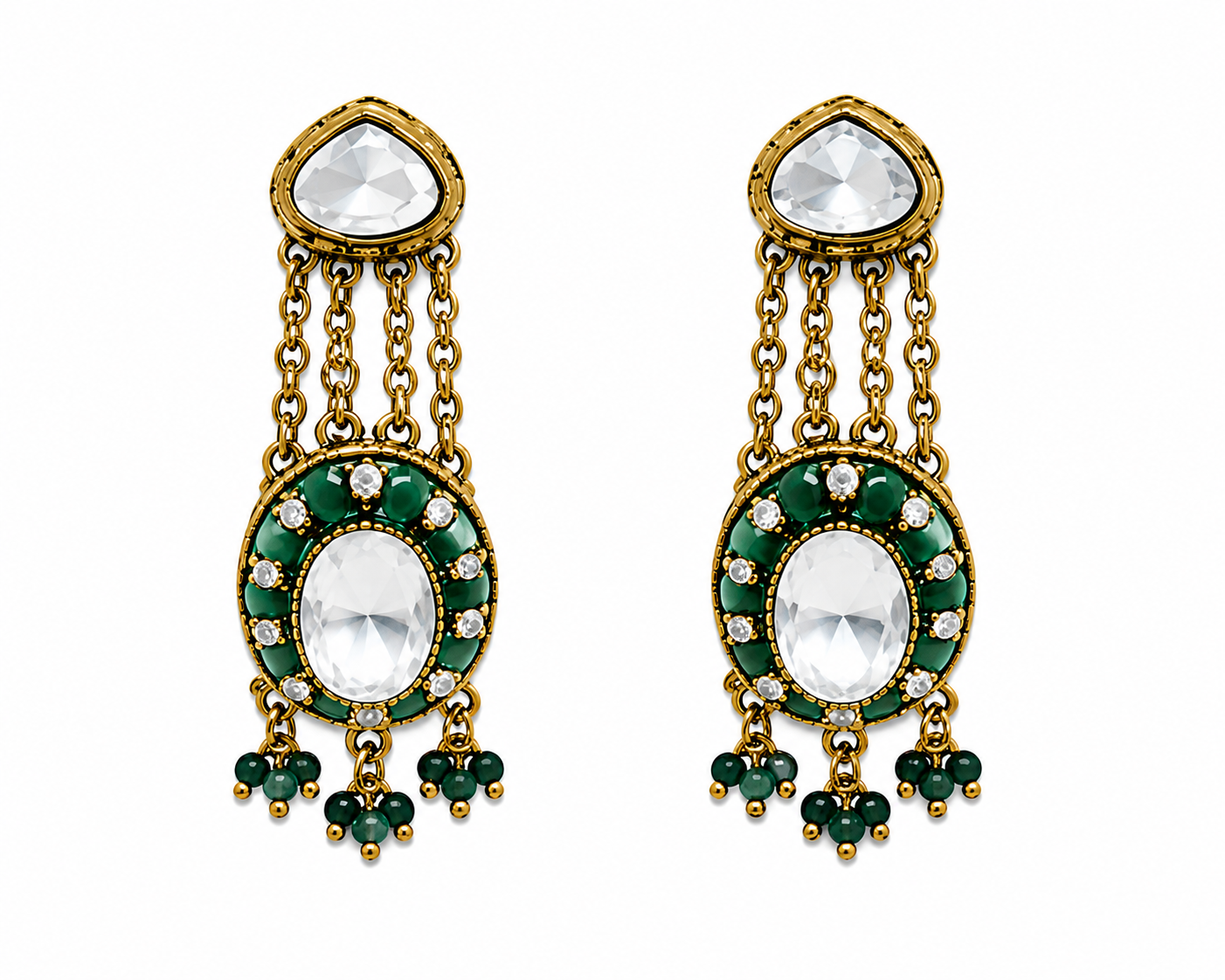 Emerald Kundan Layered Necklace Set with Drop Earring