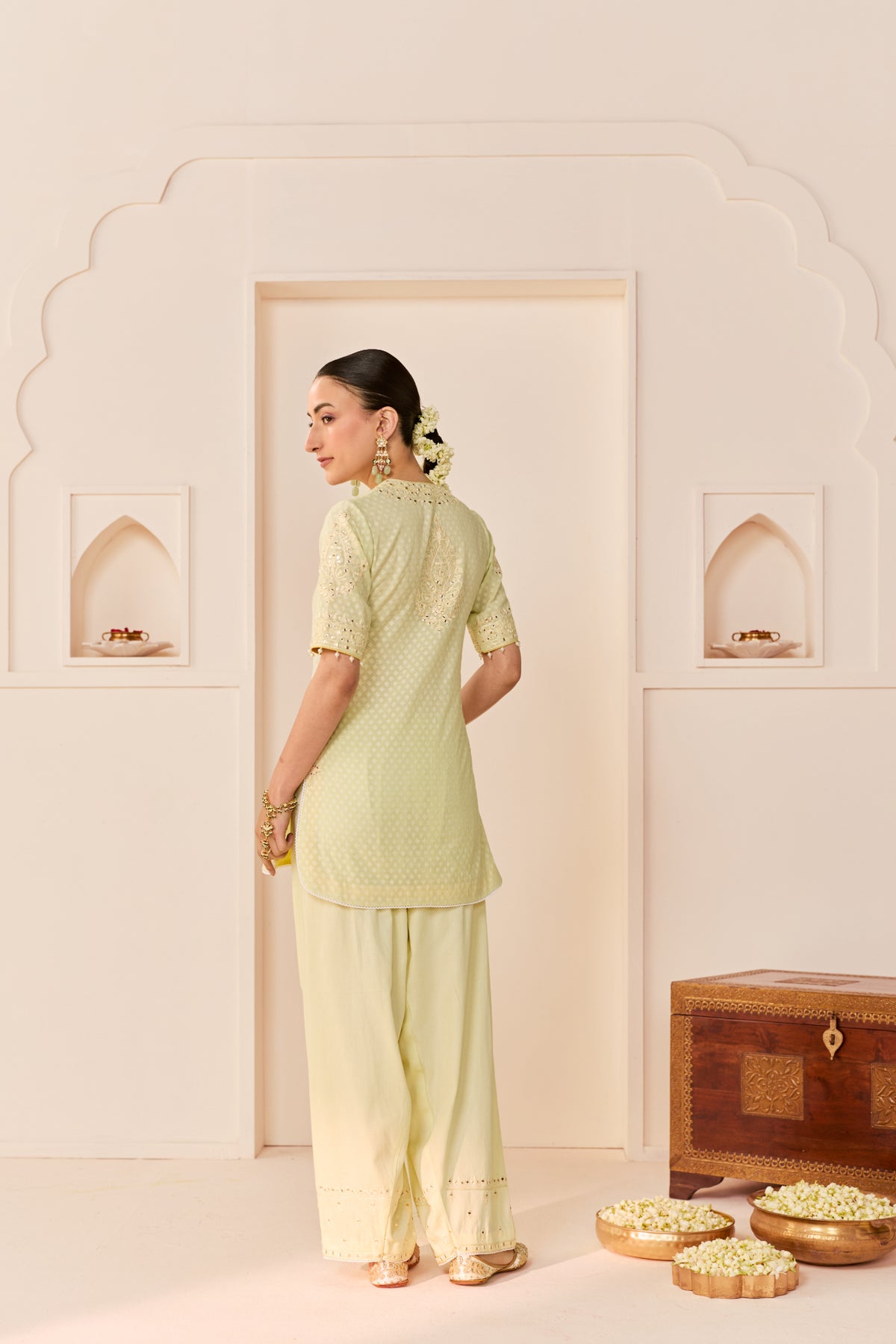 Mint Green Chanderi Kurta Set with Farshi Salwar & Dupatta