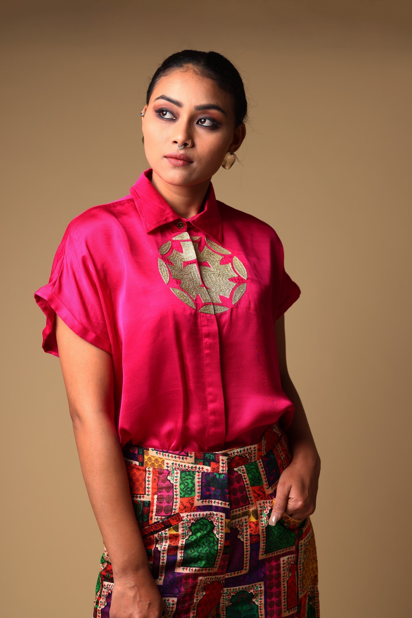 Hand Embroidered Shirt with Pleated Pants