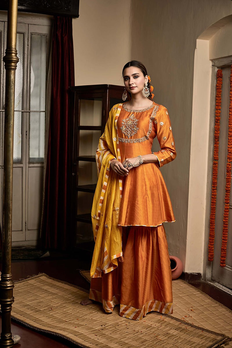 ommbre mughal sharara set with leheria dupatta