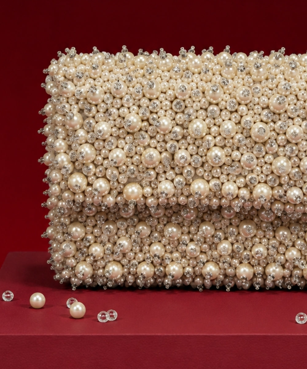 Aria Ivory Suede Pearl Embellished Mini Bag