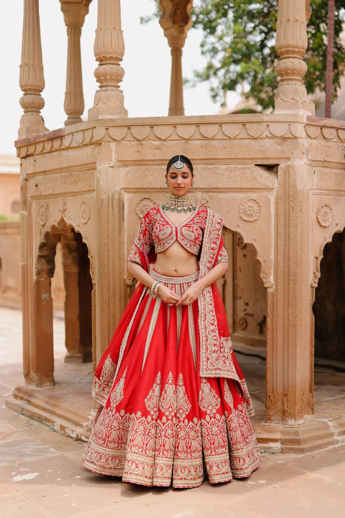 Mahroz - Deep Red Lehenga Set with Blouse & Dupatta