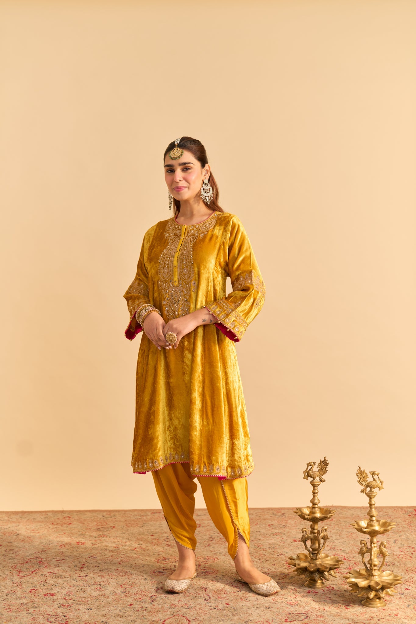 Amal - Mustard A-line Kurta with Dhoti and Dupatta