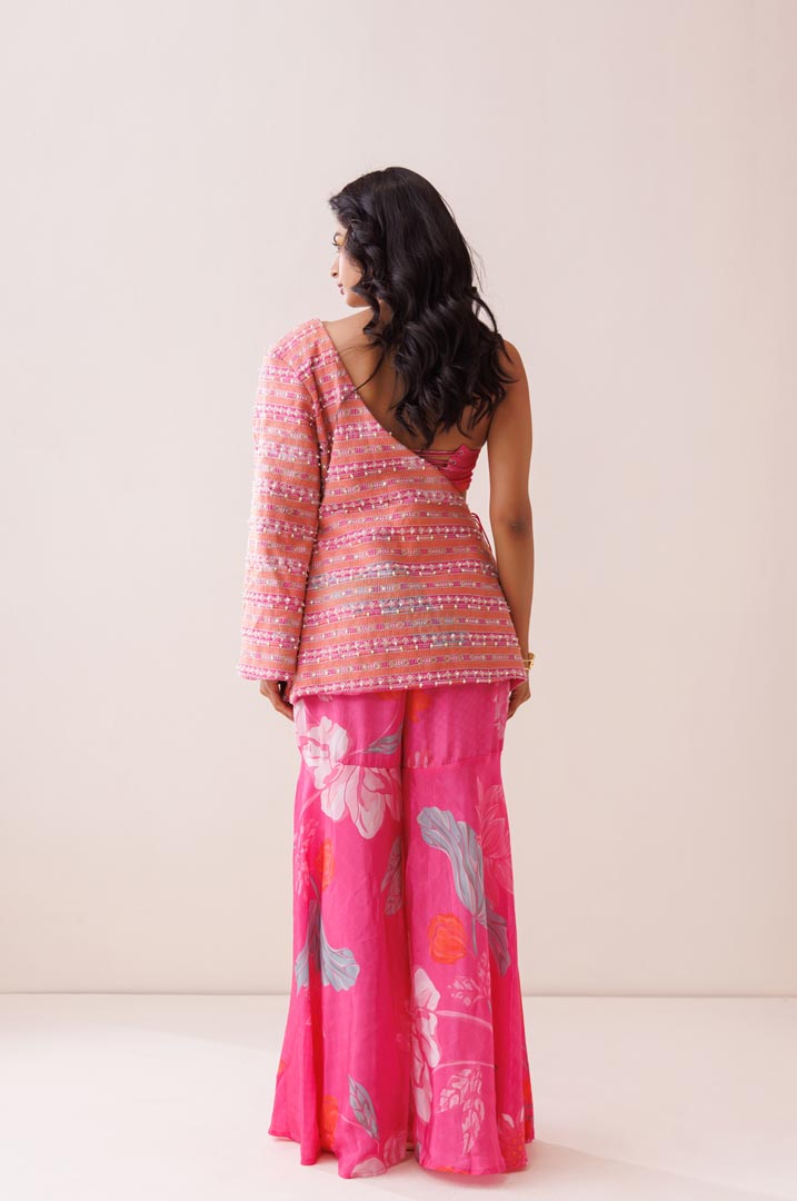 Pink one-shoulder blazer set