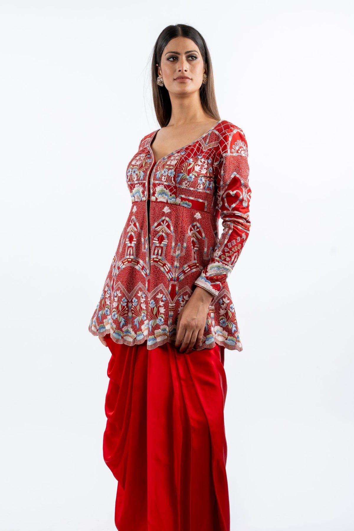 Imperial Crimson Printed Jacket Kurta