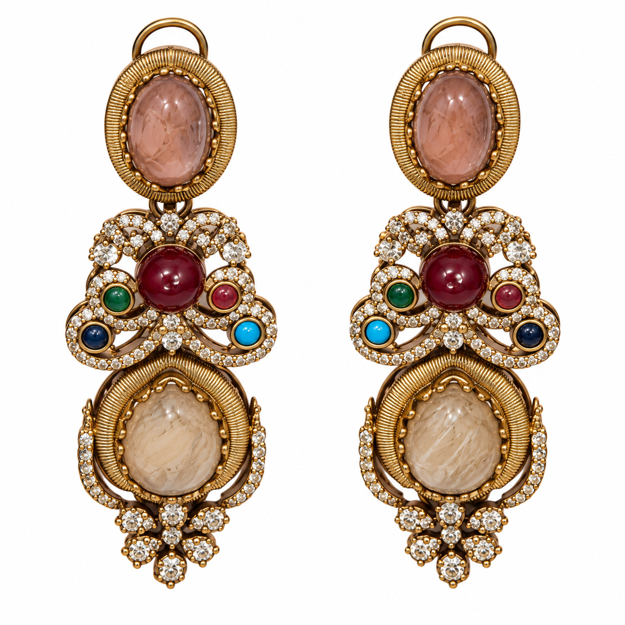 Multicolor Cabochon Floral Necklace Set