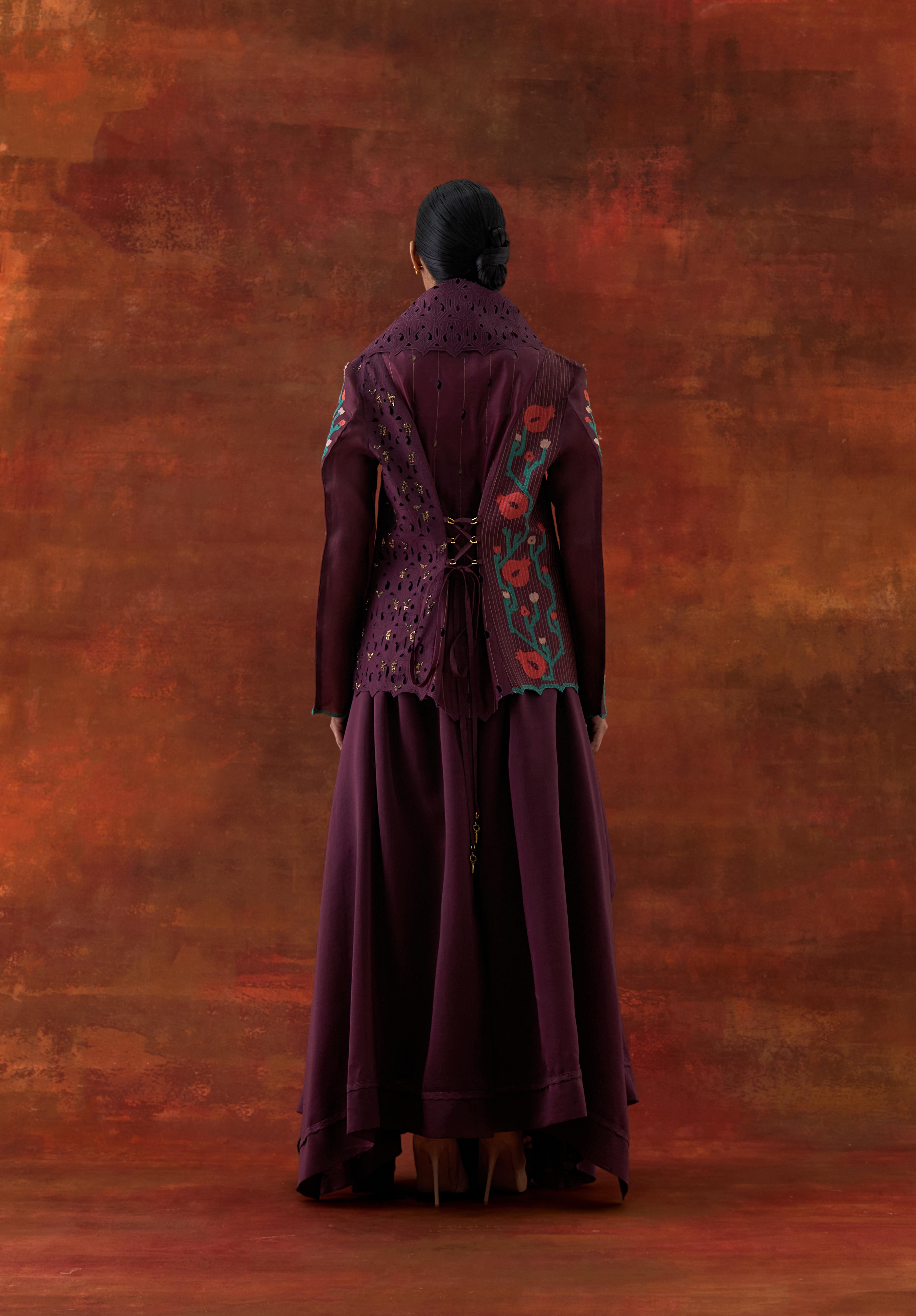EMB DRAPED COLLAR JACKET WITH DRAPED SKIRT - image 5