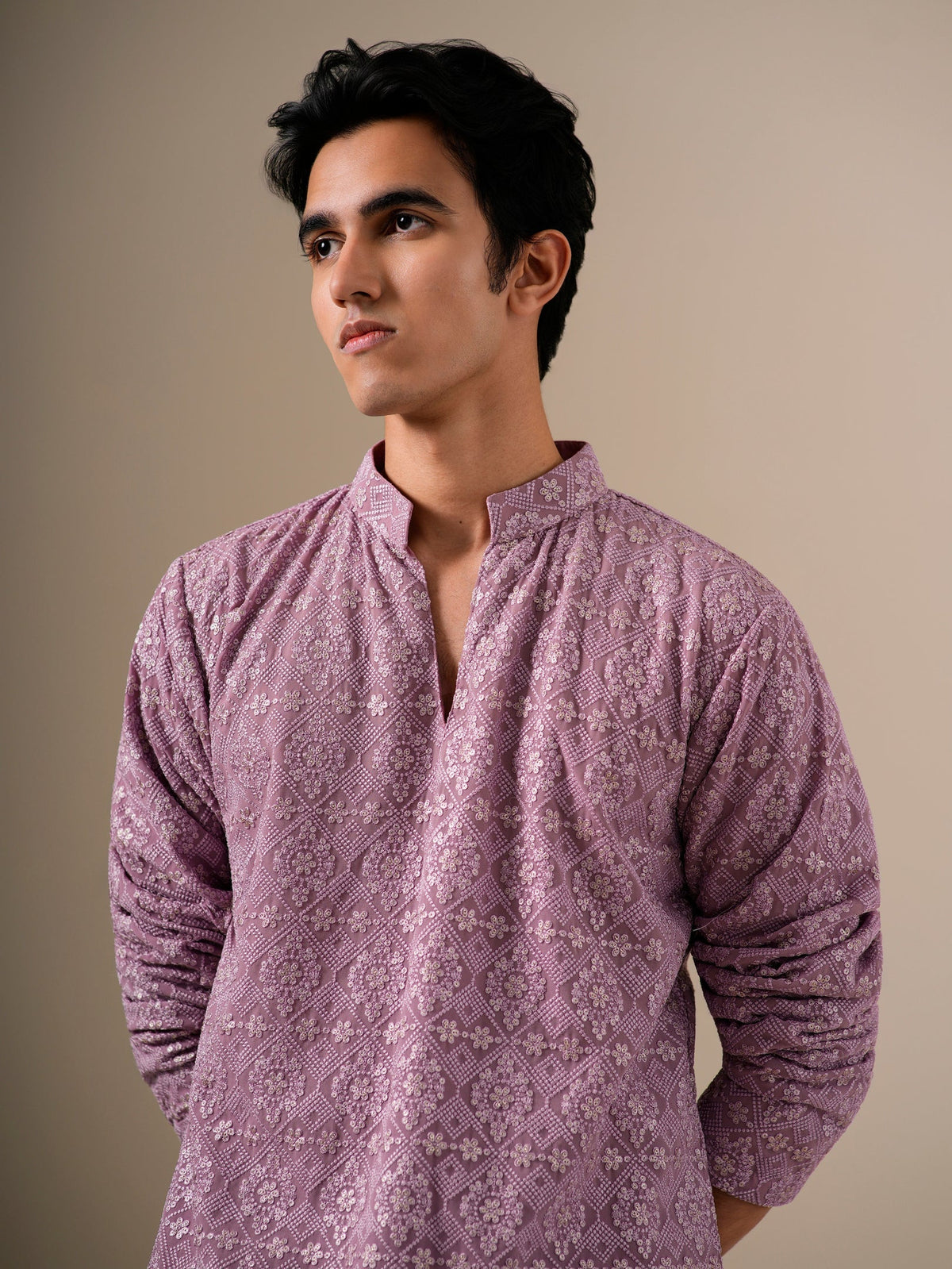 Mauve Gold Geometric Kurta Set