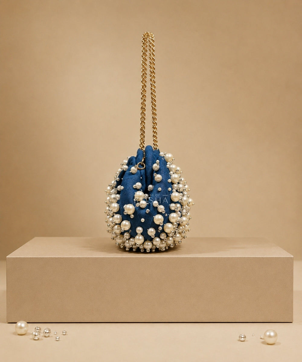Serene Denim Embellished Clutch