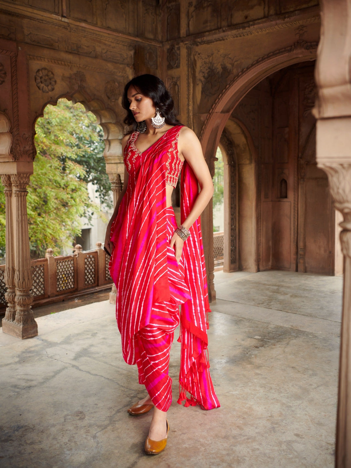 sarang leheriya drape saree with a belt