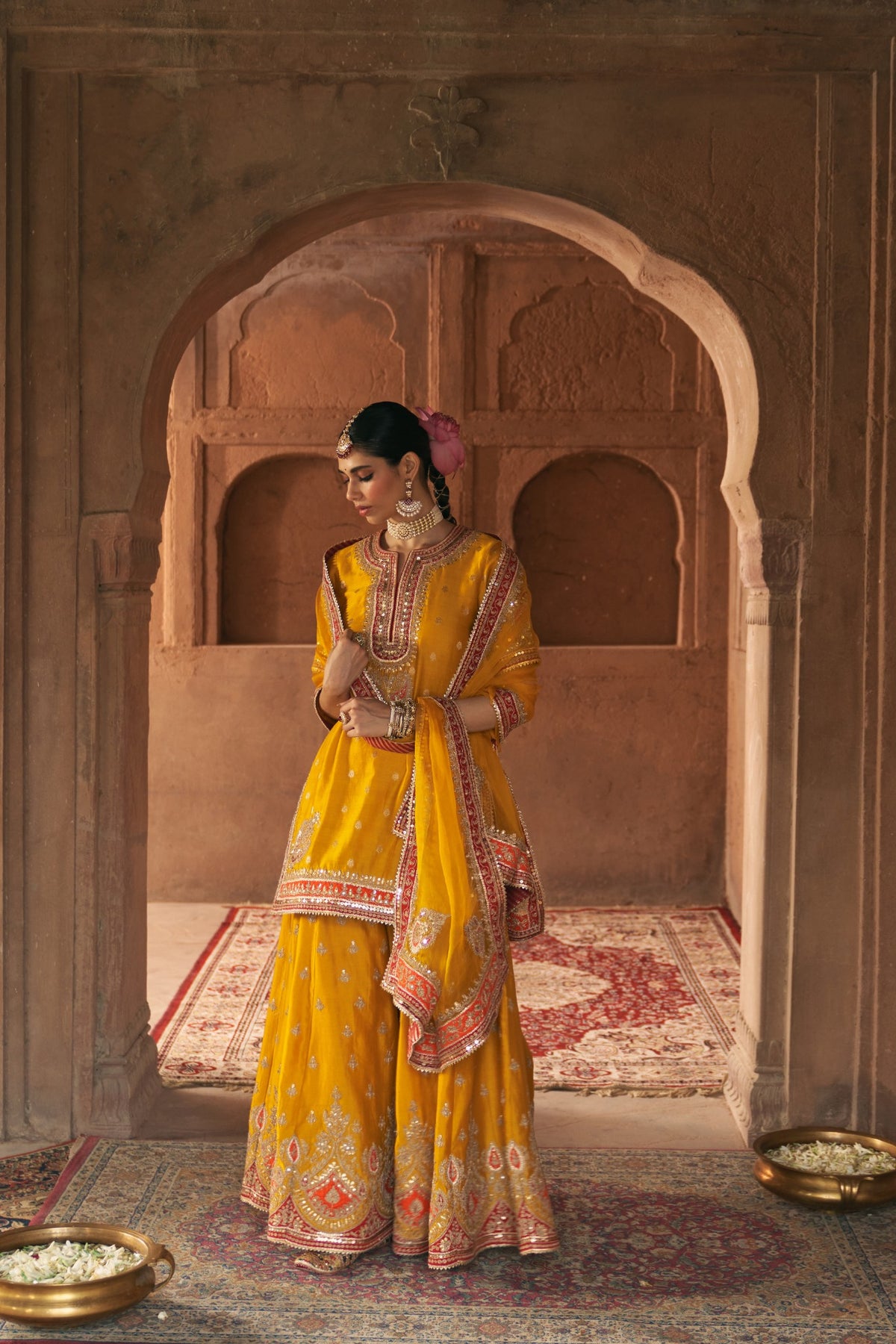Areesha Mustard Banarasi Kurta Sharara Set with Dupatta