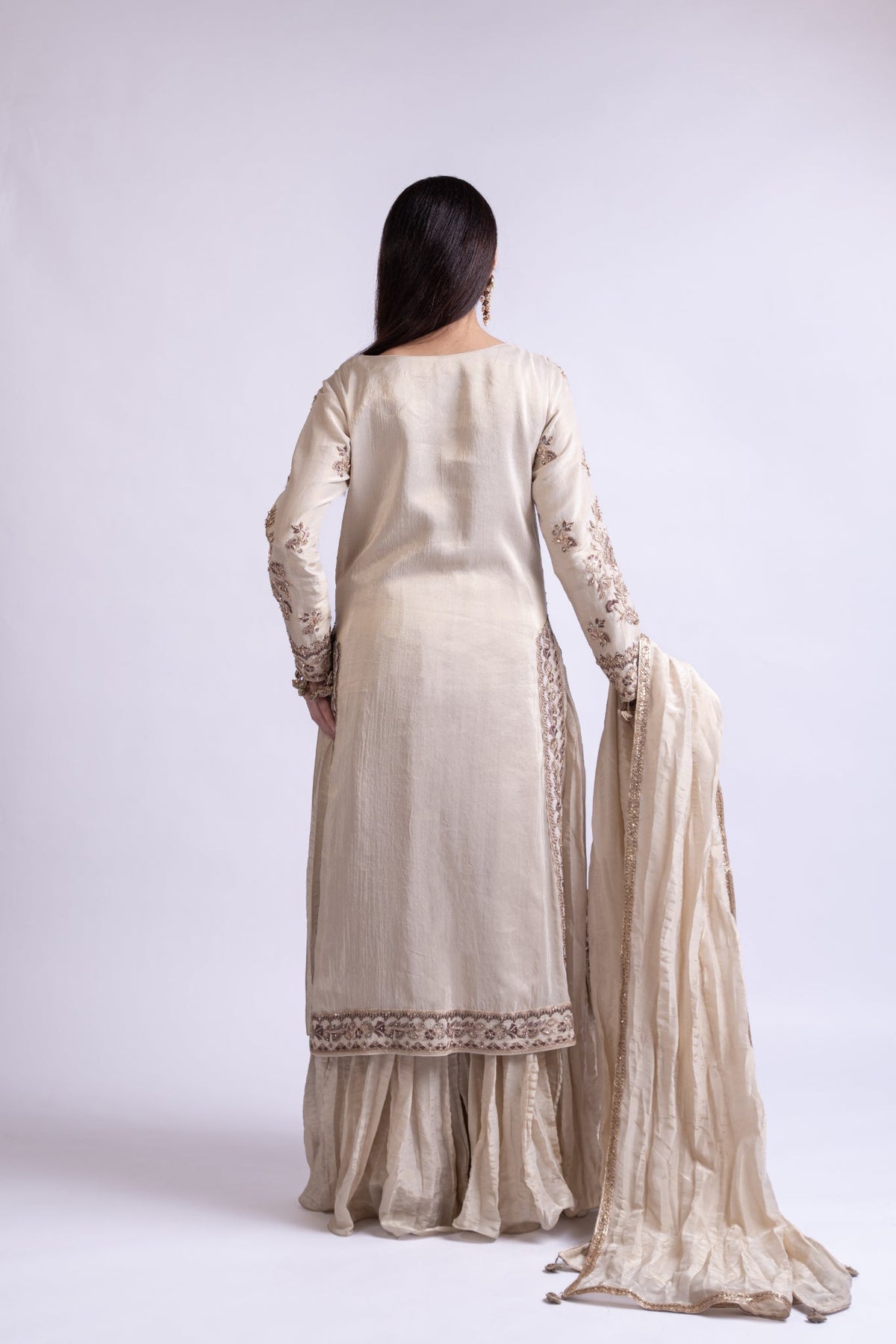 Ivory Embroidered Tissue Silk Sharara Set