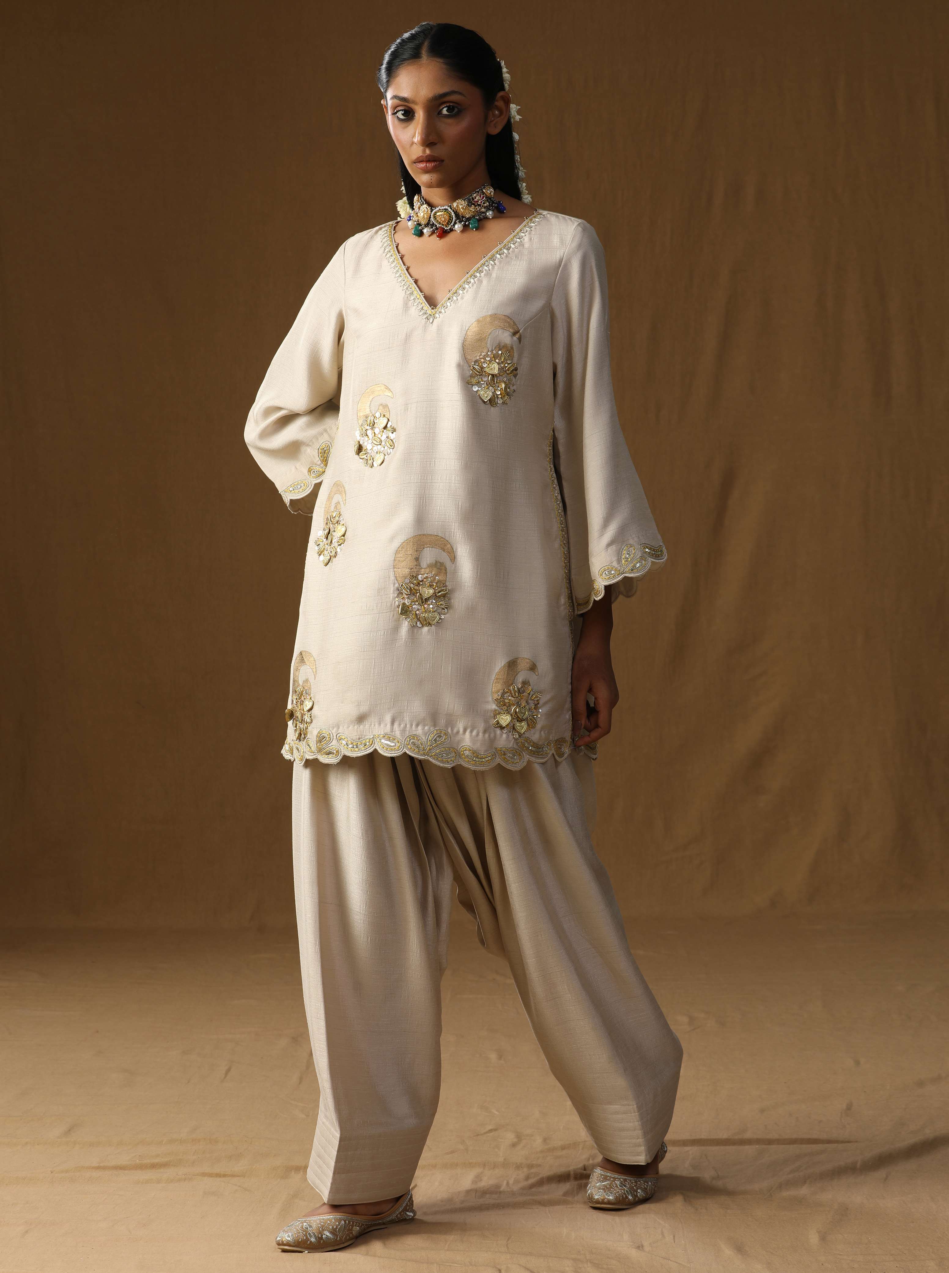 Vrind? � Beige Mritika Embroidered Suit Set