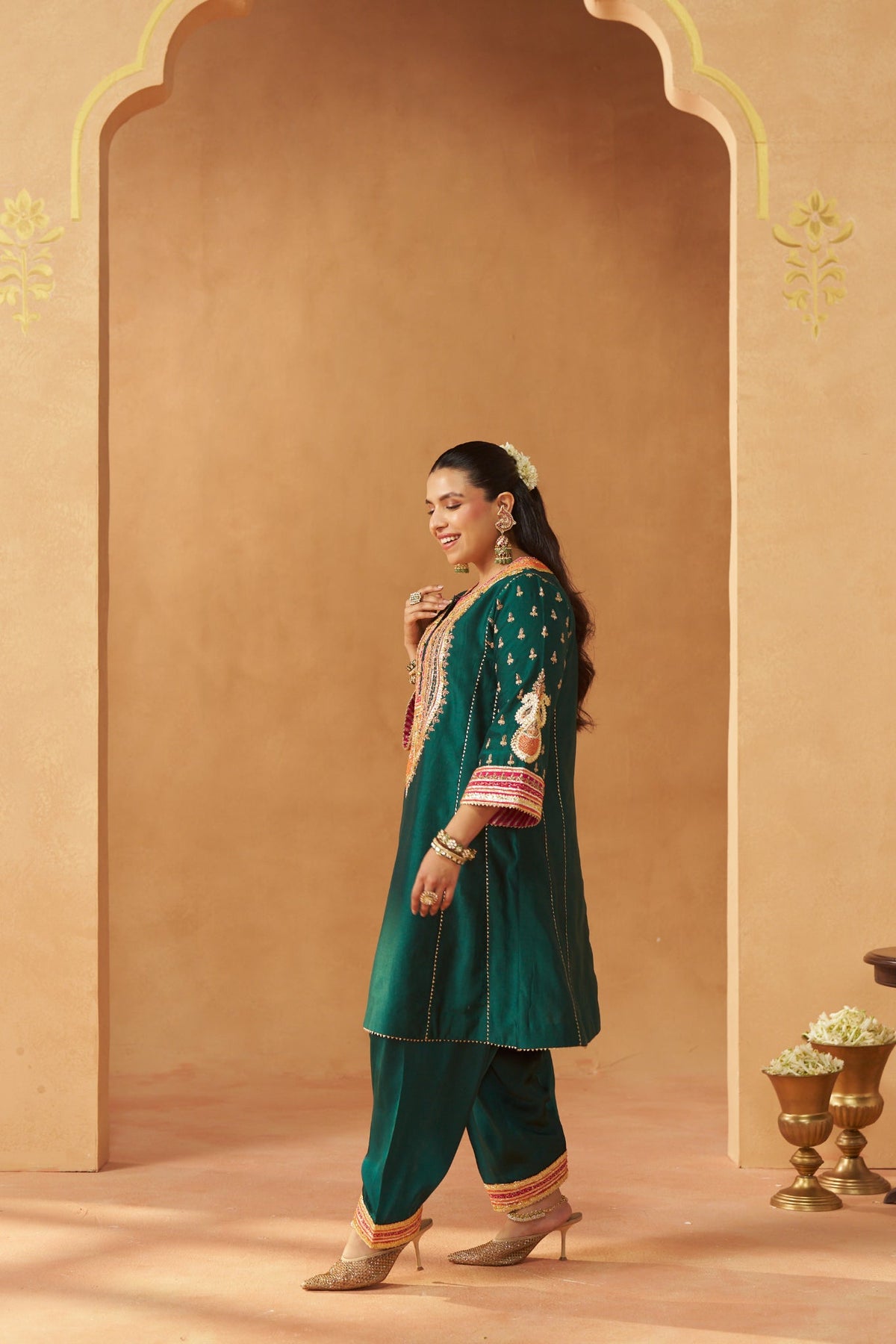 Riva emerald green chauga with salwar and dupatta