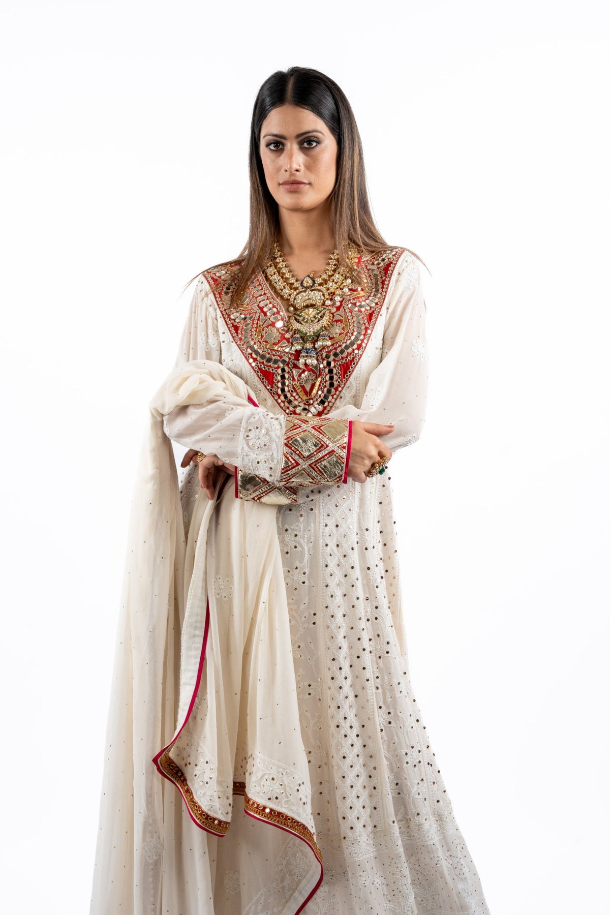 Ivory Regal Embroidered Anarkali Set