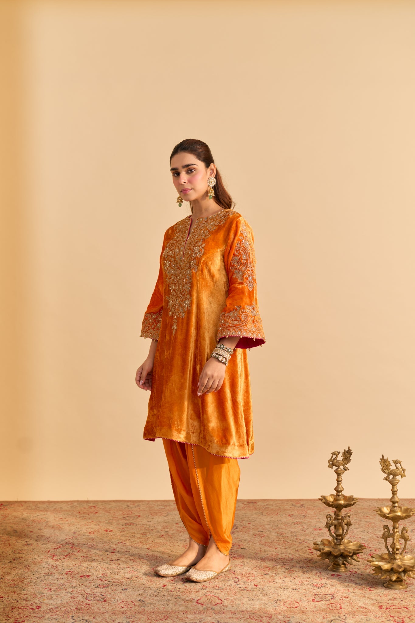 Eira - Orange A-line Kurta with Dhoti with Dupatta