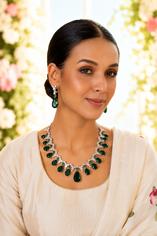 Emerald Radiance Statement Necklace Set