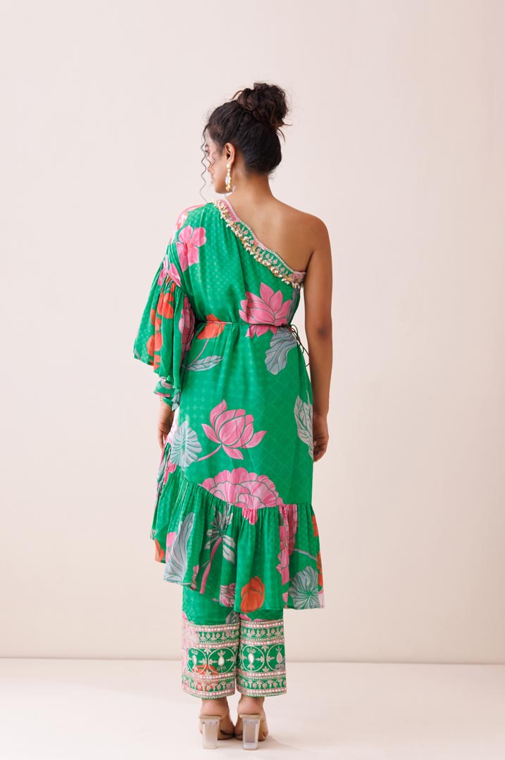 Green one- shoulder co- ord set