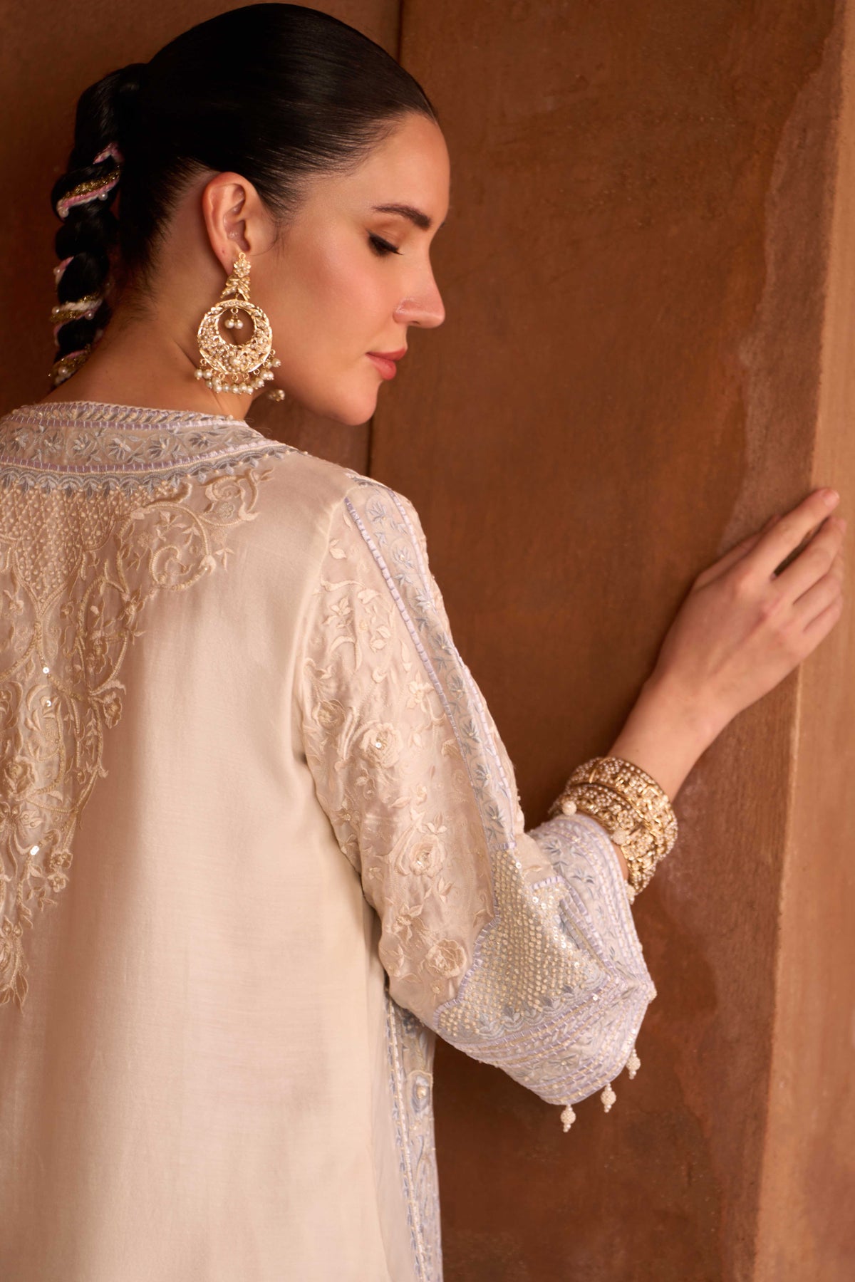 Ivory Blue Silk Chanderi Kurta Palazzo Set for Summer Weddings