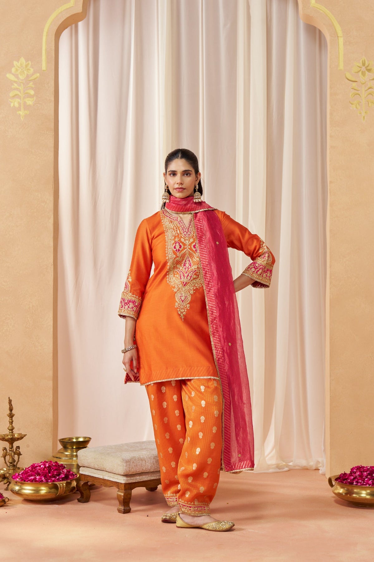 Adeela Burnt Orange Kurta with Salwar and Dupatta
