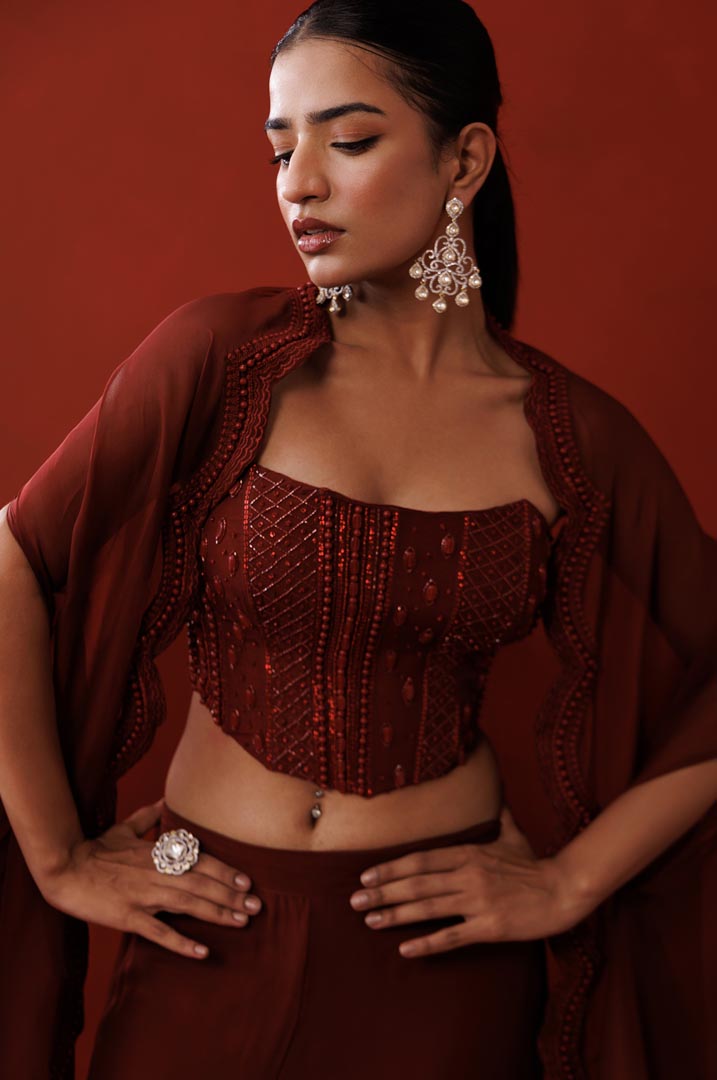 Maroon corset and palazzo set