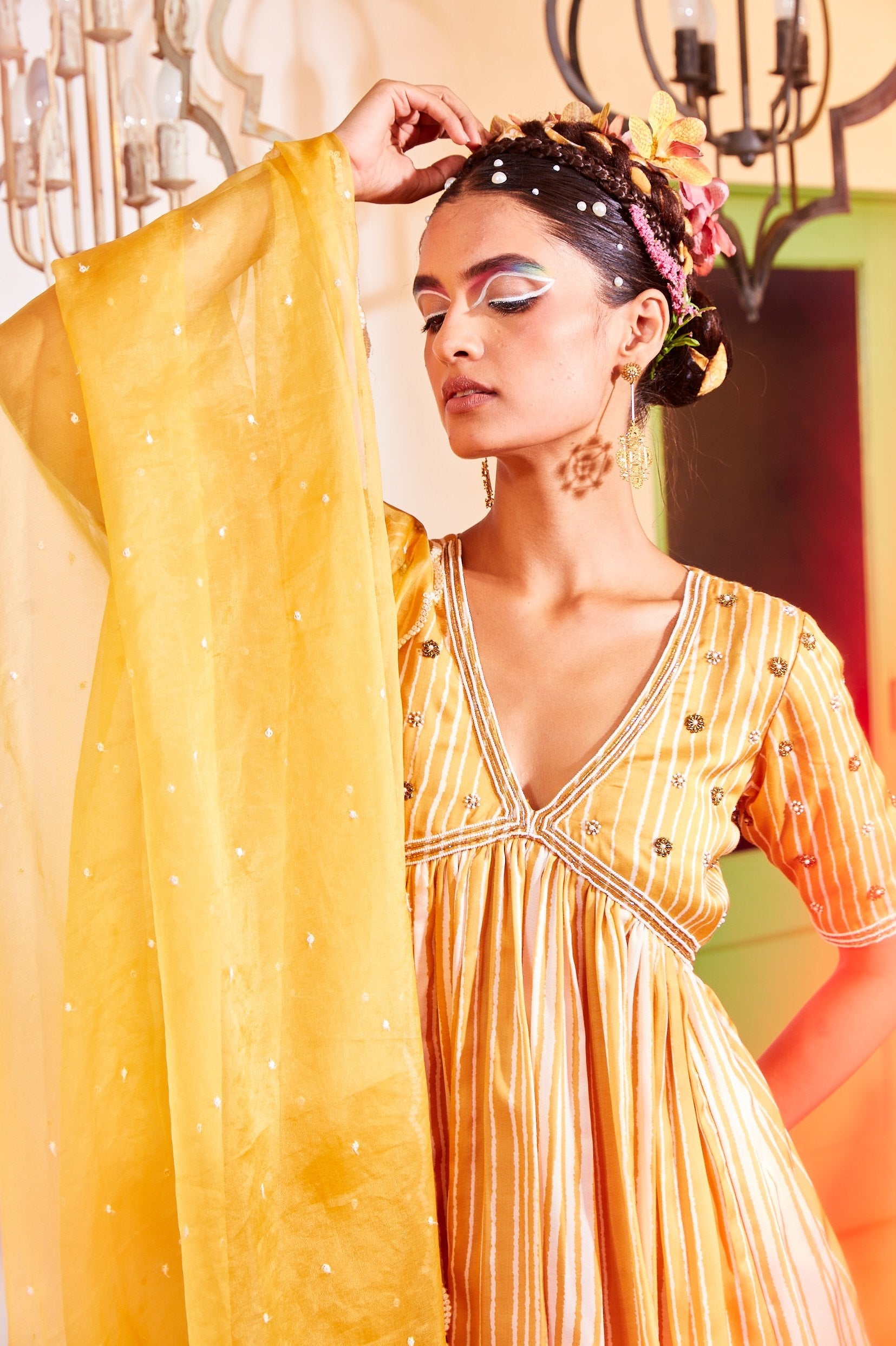 Ochre Yellow Peplum Dress with Sharara.