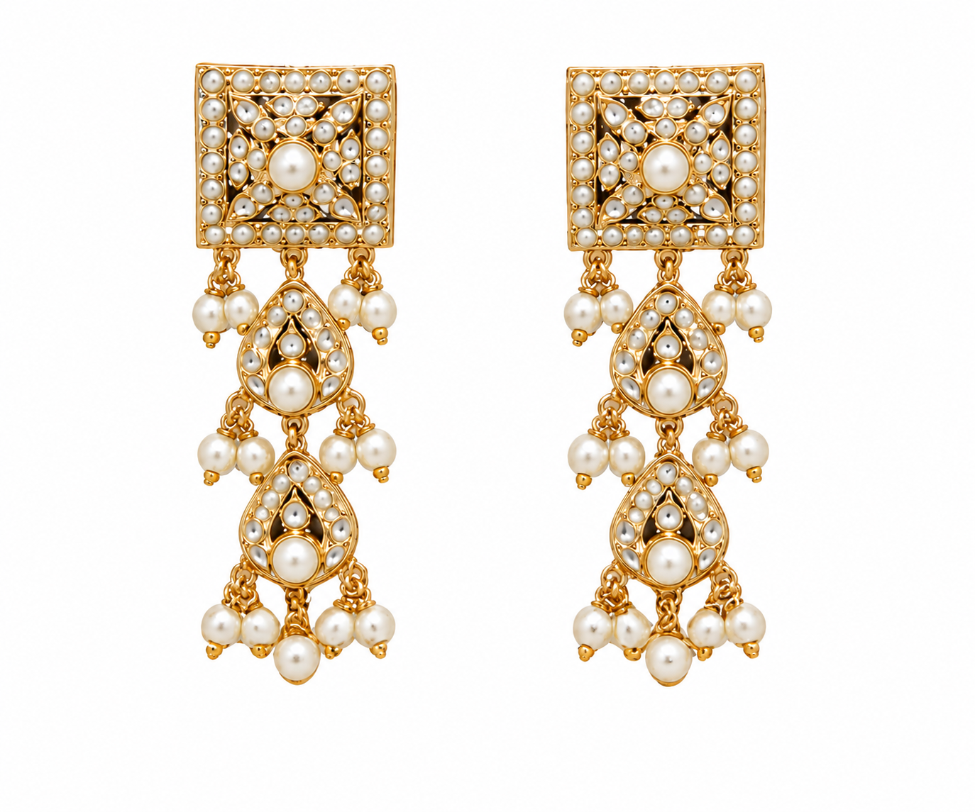 Gold Plated Handcrafted Jadau Necklace Set with pearl tassels
