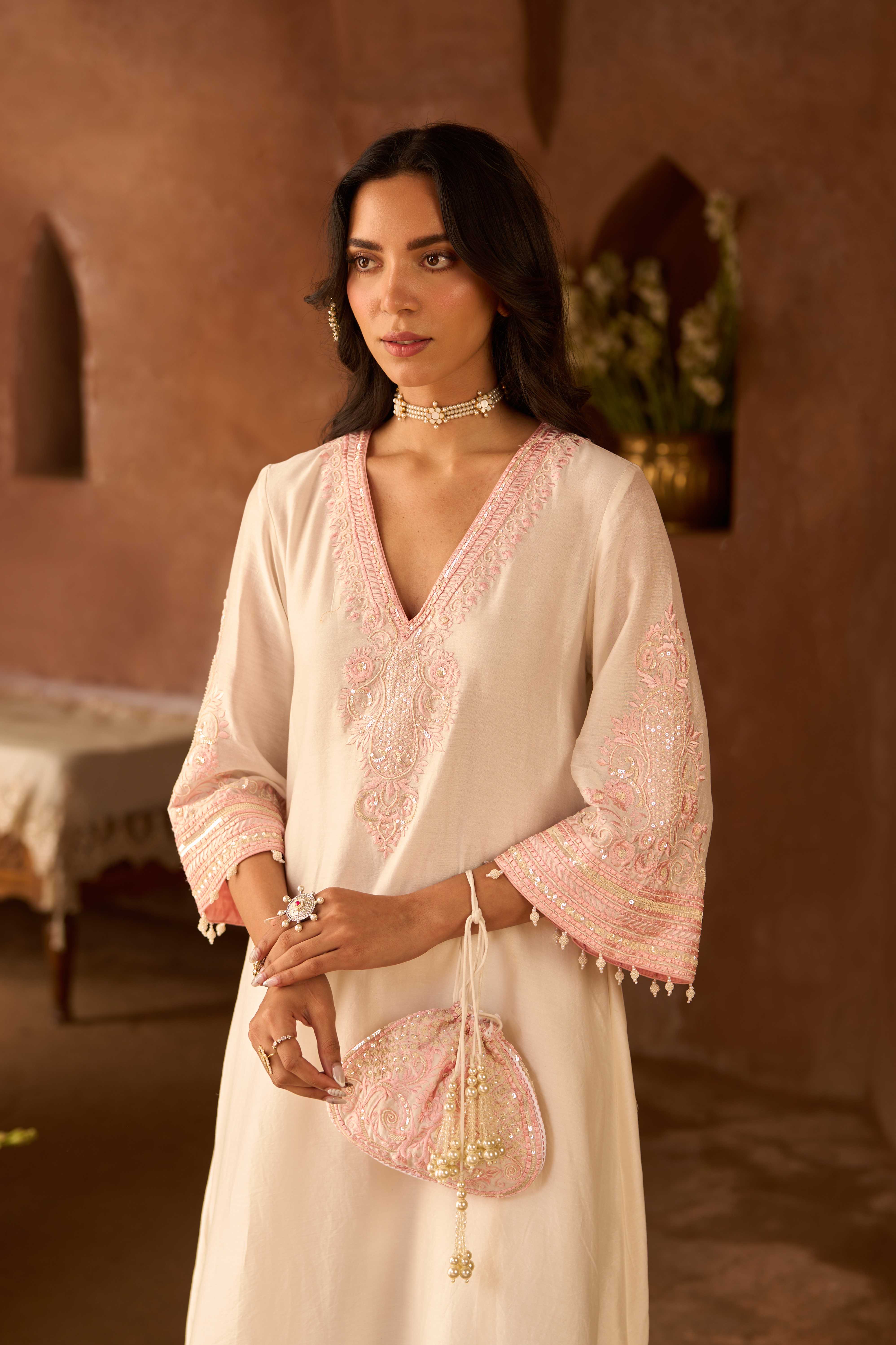 SAHABAT - DAISY IVORY WITH PINK KAAFTAN WITH SALWAR