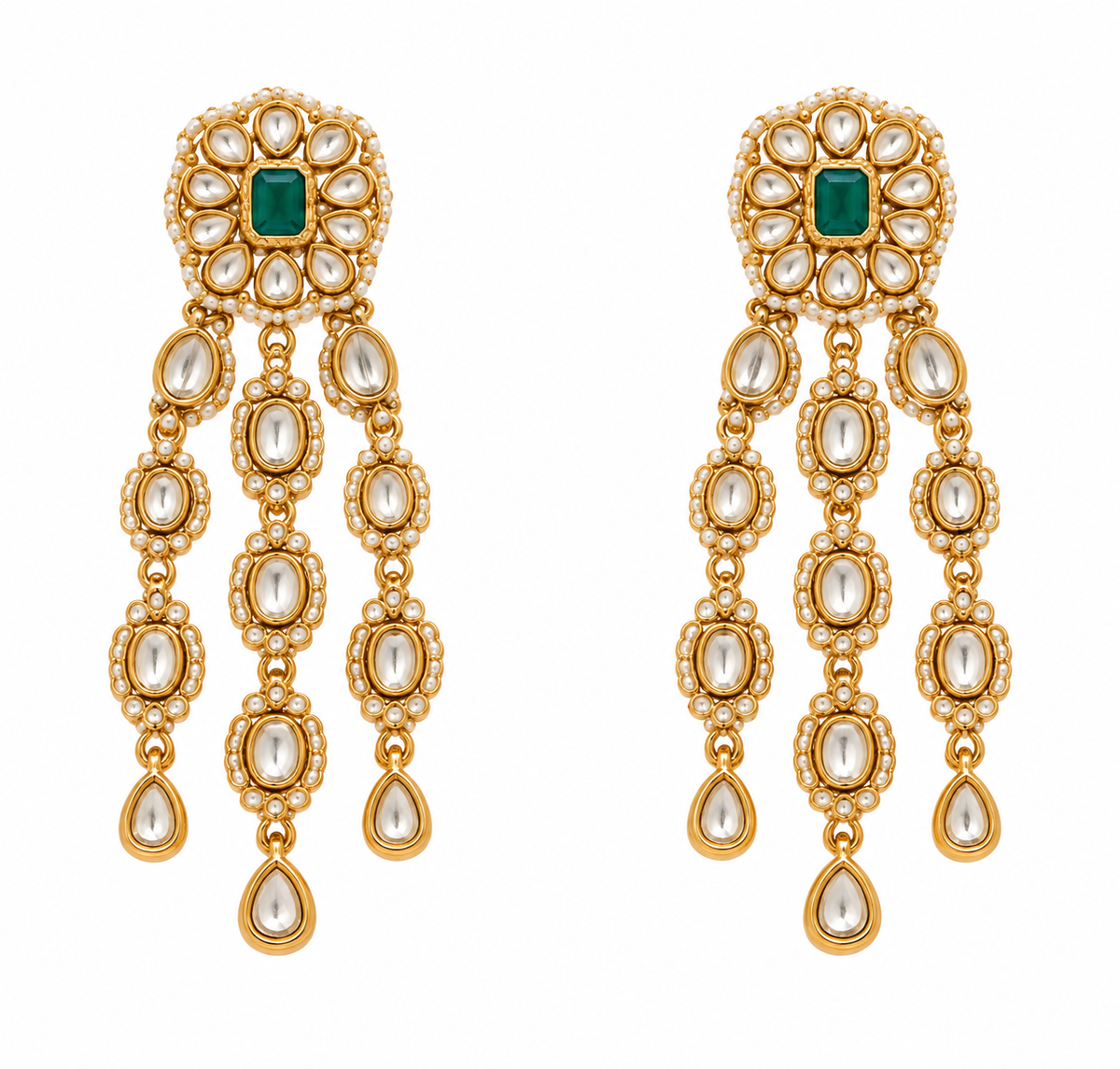 Emerald Kundan Three Layered Necklace Set