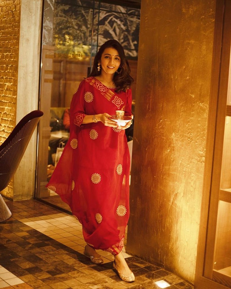 short top,harroms and drape dupatta with gharchola detailing and embroidery