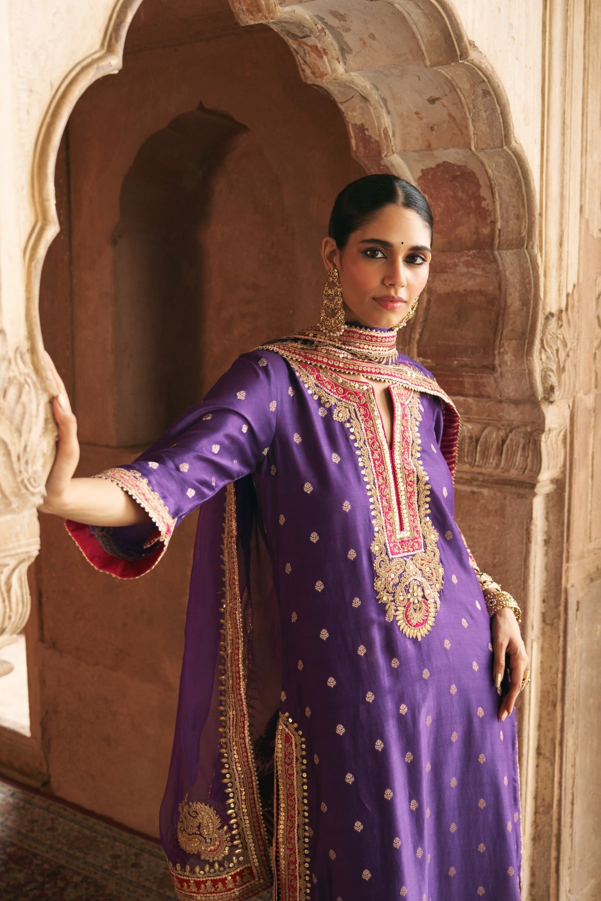 Sobia Deep Purple Embroidered Kurta Set with Silk Organza Dupatta