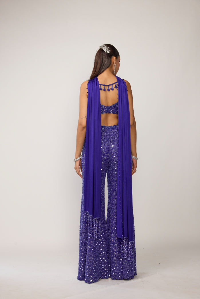 Cocktail Blue Blouse With Sharara Set