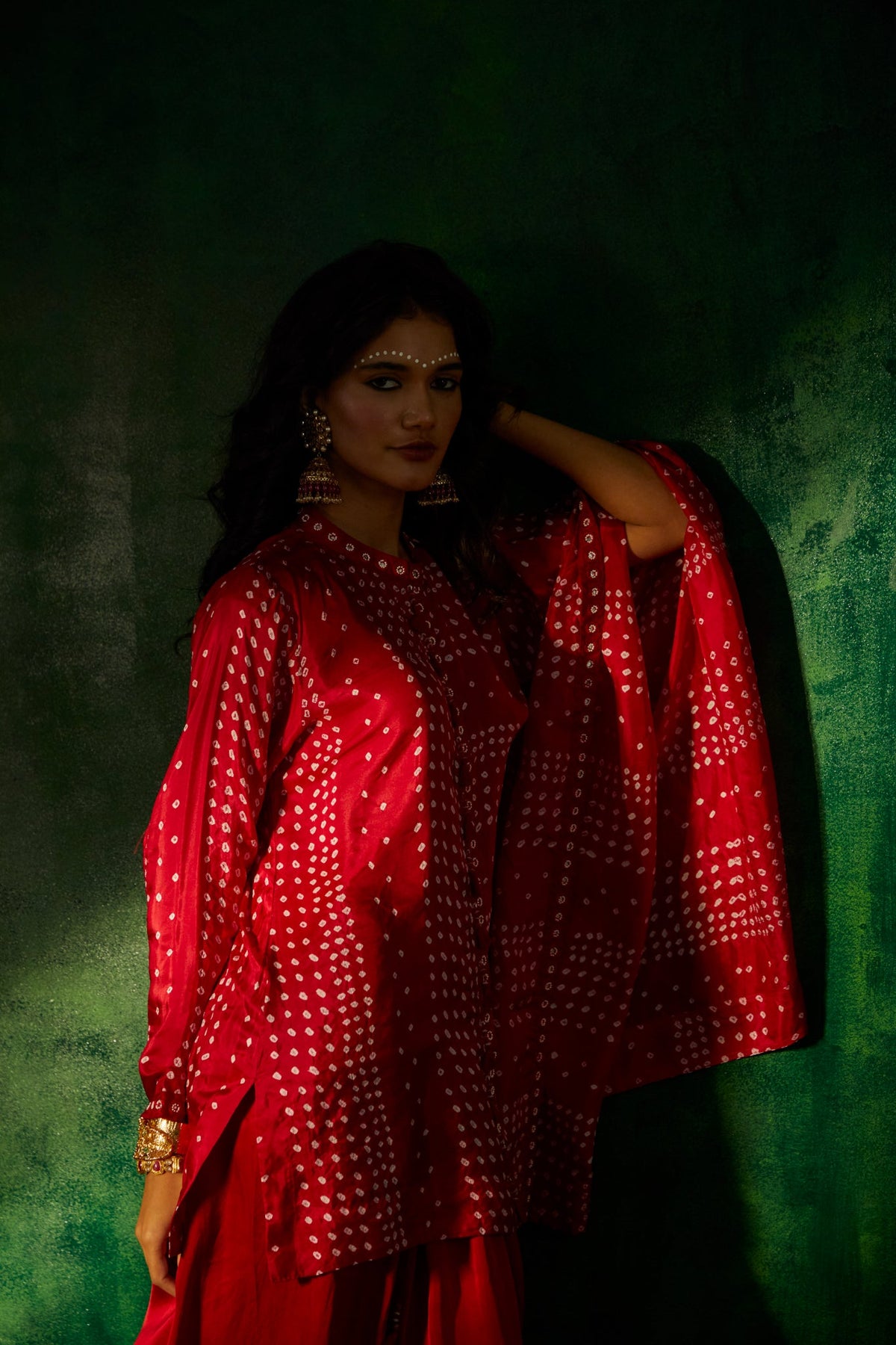 Asymmetrical Bandhani Tunic Set