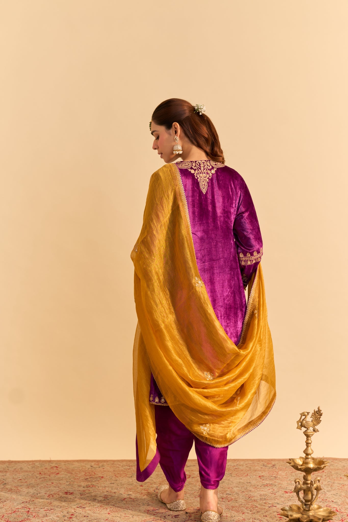 Amal - Deep Purple A-line Kurta with Dhoti with Dupatta