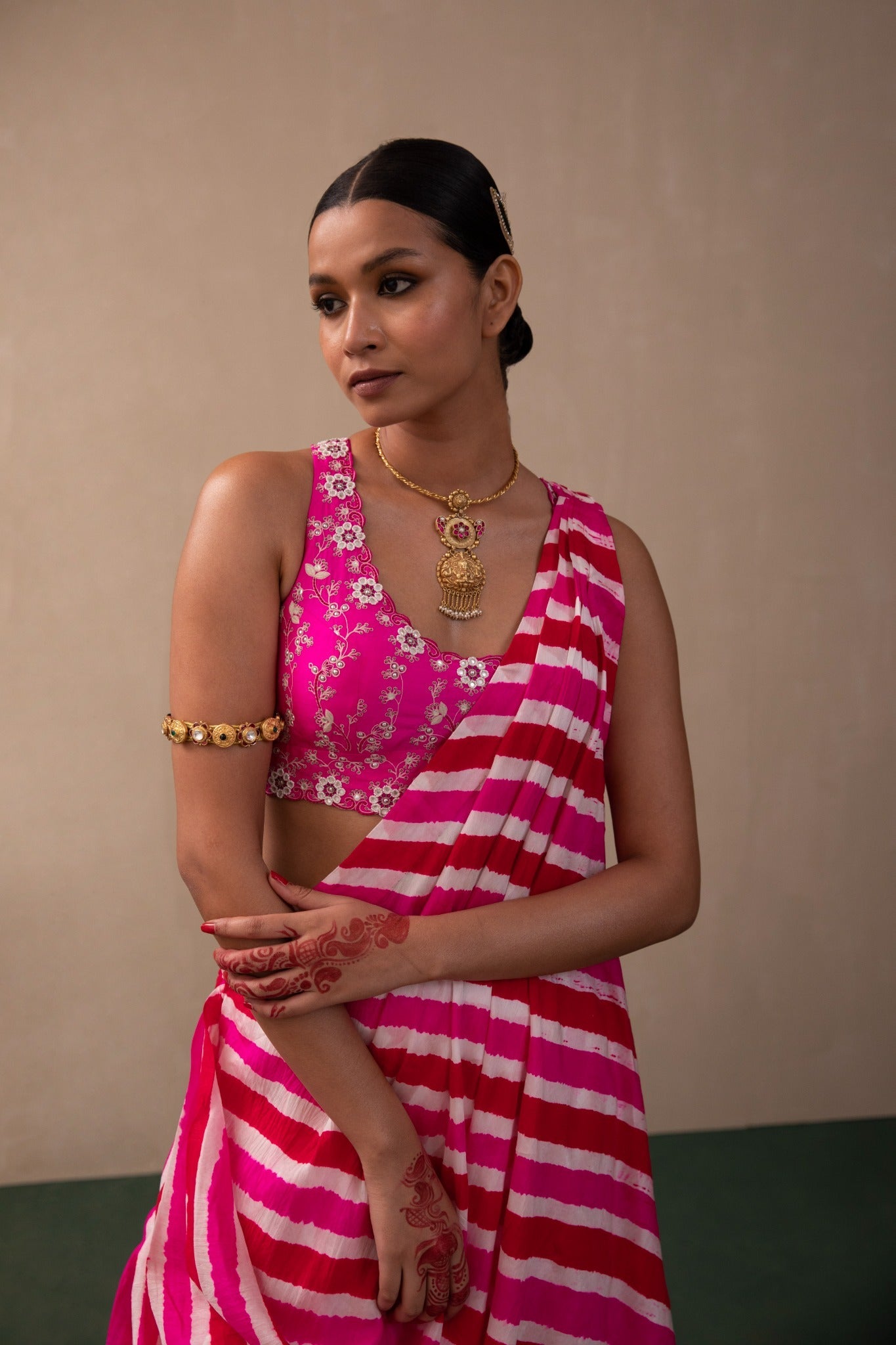 leheriya Bengali drape saree