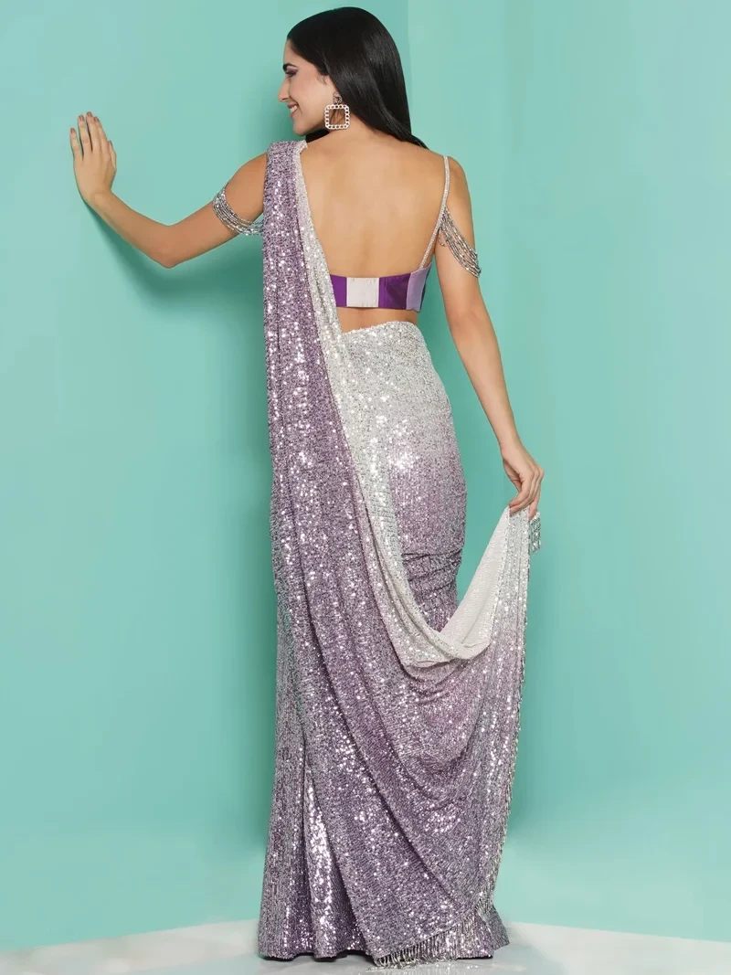 Ombre Sequin Drape Saree & stripe Blouse