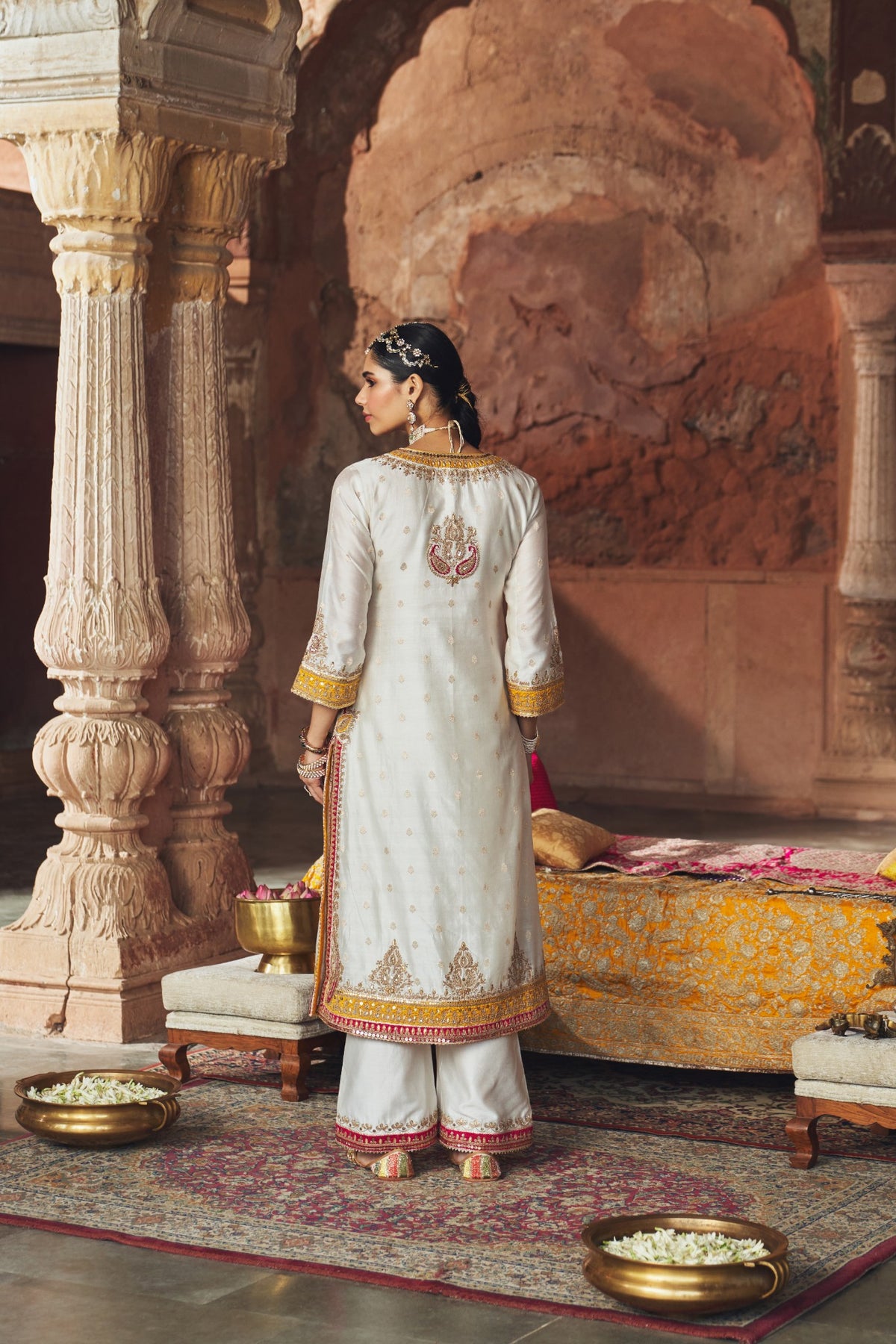 Daisy Ivory Embroidered Long Kurta Palazzo Set with Dupatta