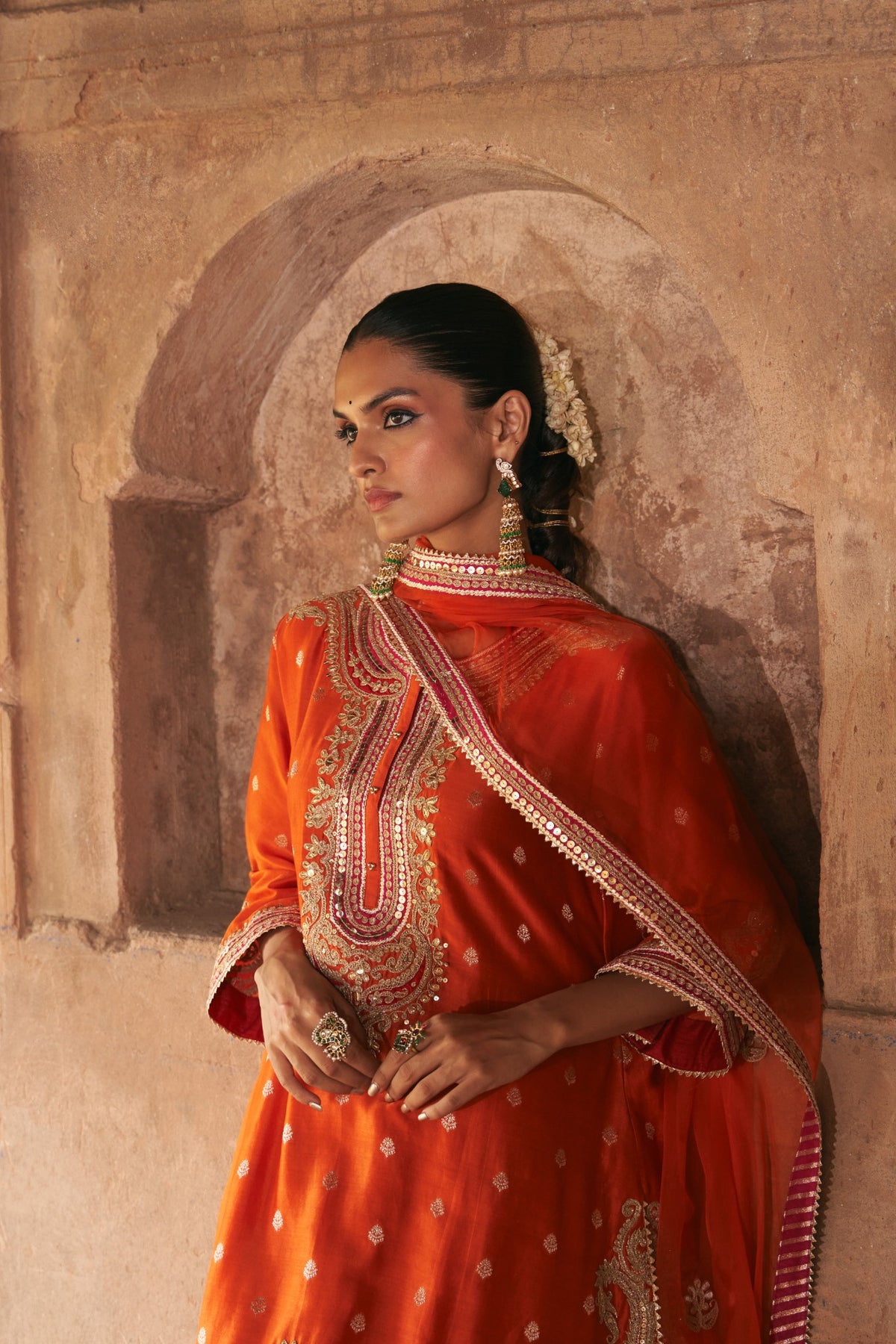 Burnt Orange Pure Banarasi Silk Short Kurta Salwar Set