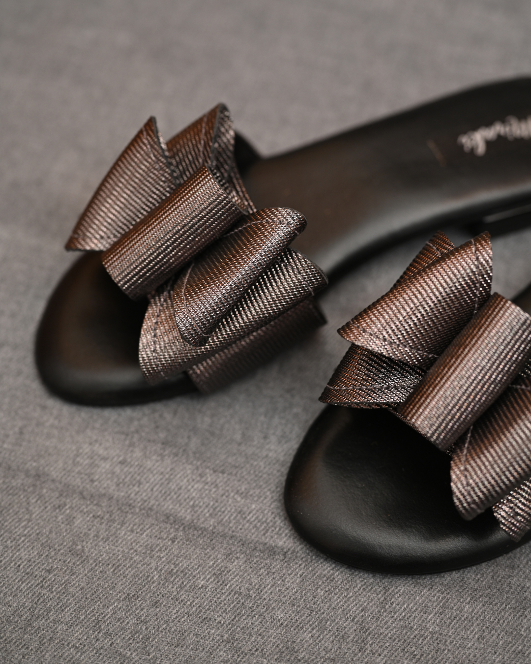 Double Bow Gunmetal Flats
