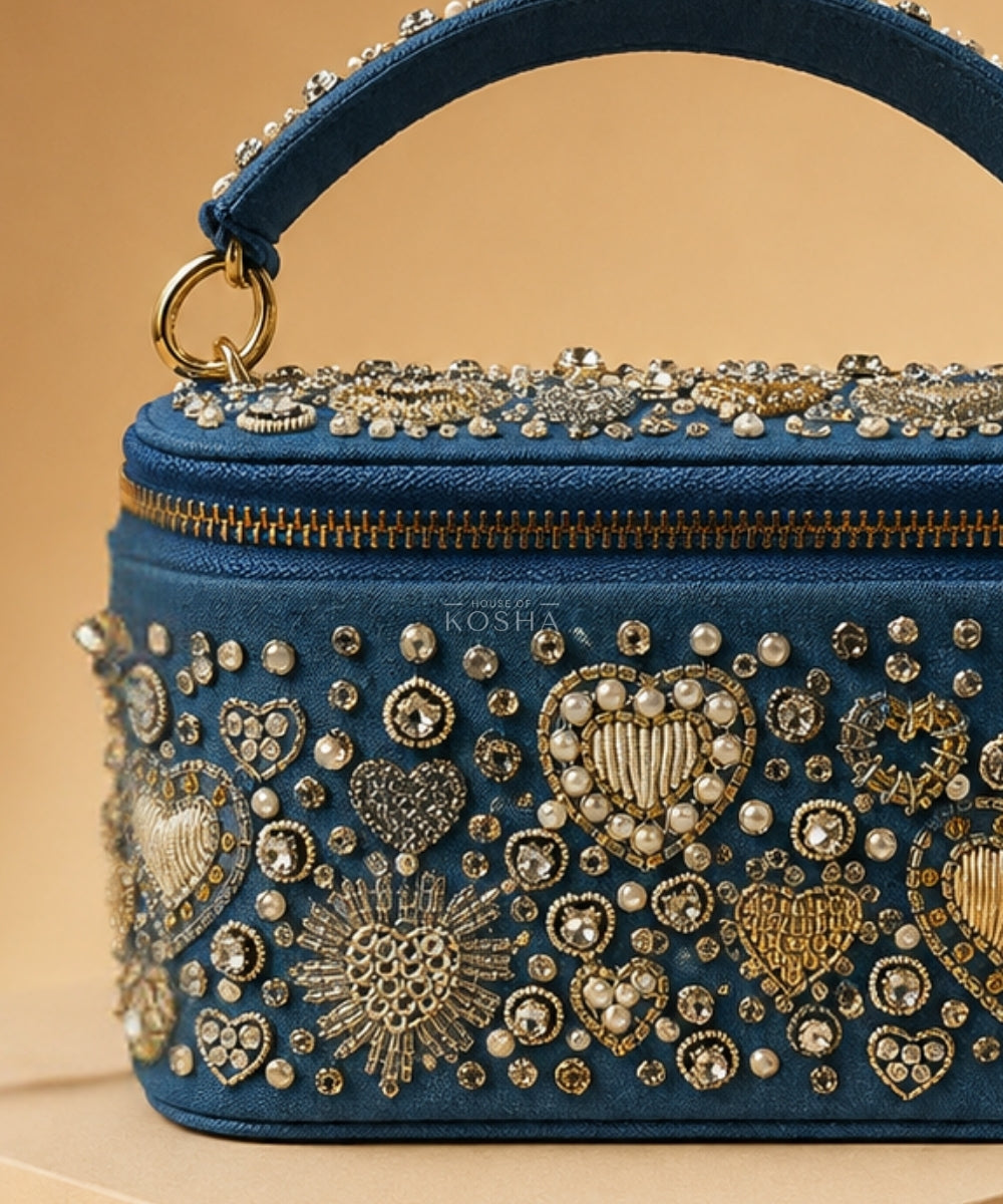 Alizeh Gold & Silver Denim Embroidered Vanity Bag