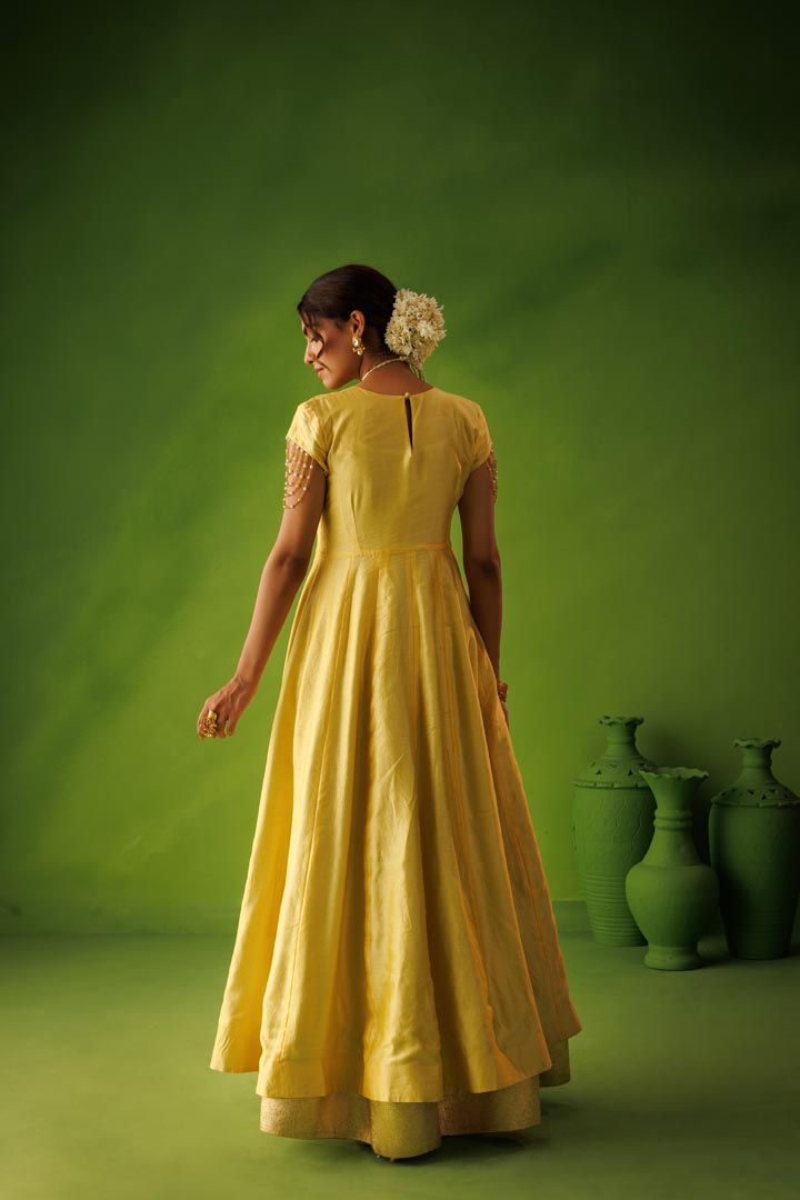 Powder blue and yellow reversible anarkali set with blue dupatta