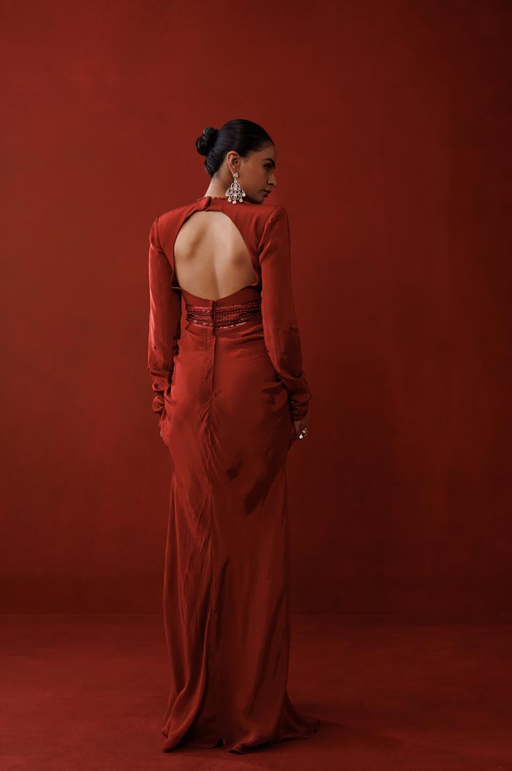 Rustic red bold shoulder dress