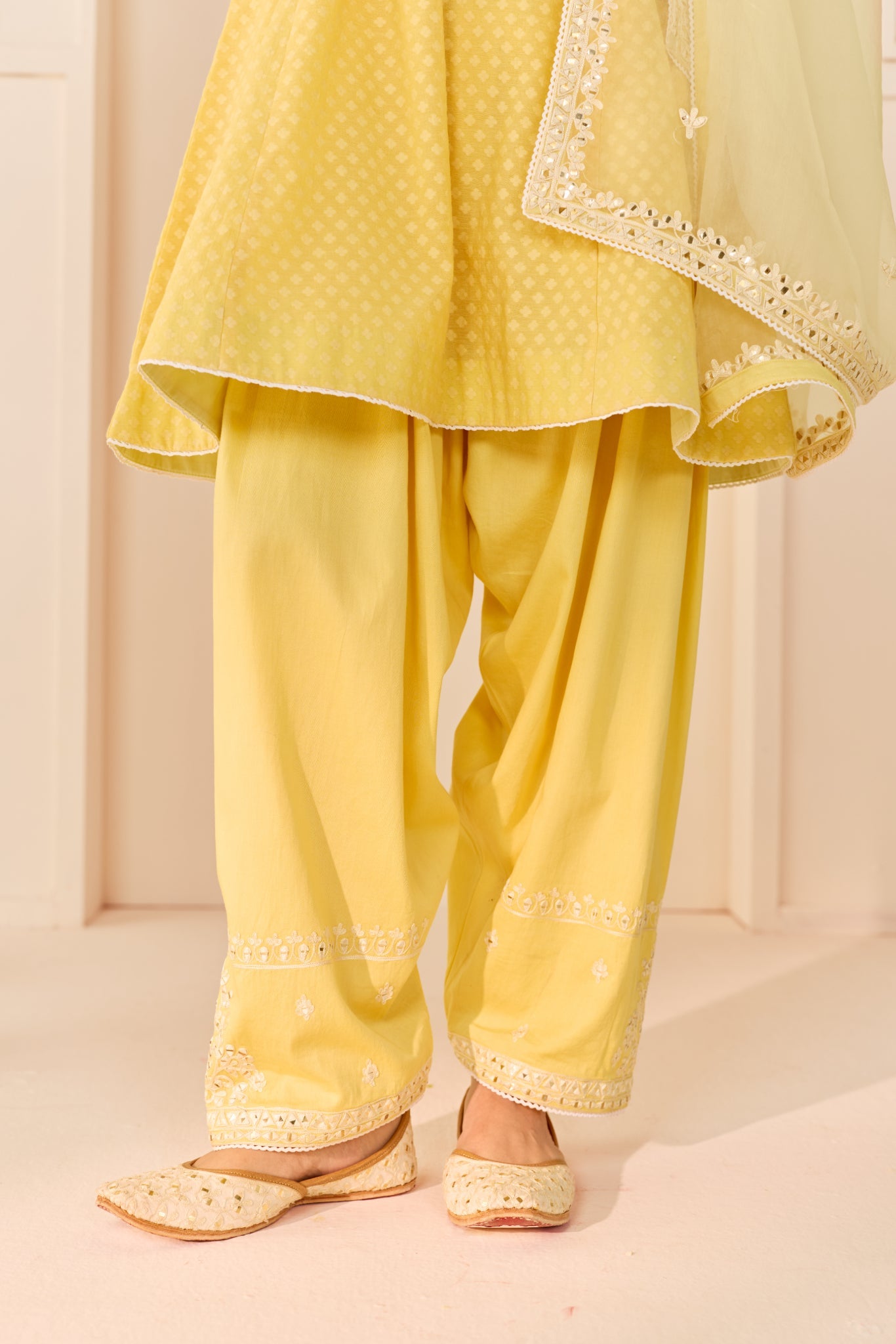 NIDA - LEMON YELLOW SHORT CHOGA WITH FARSHI SALWAR AND DUPATTA