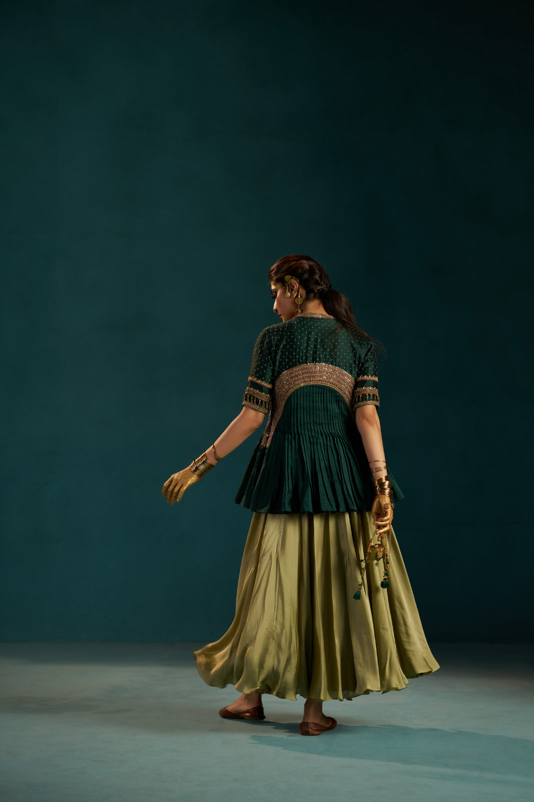 Pista Green Handcrafted Anarkali Set
