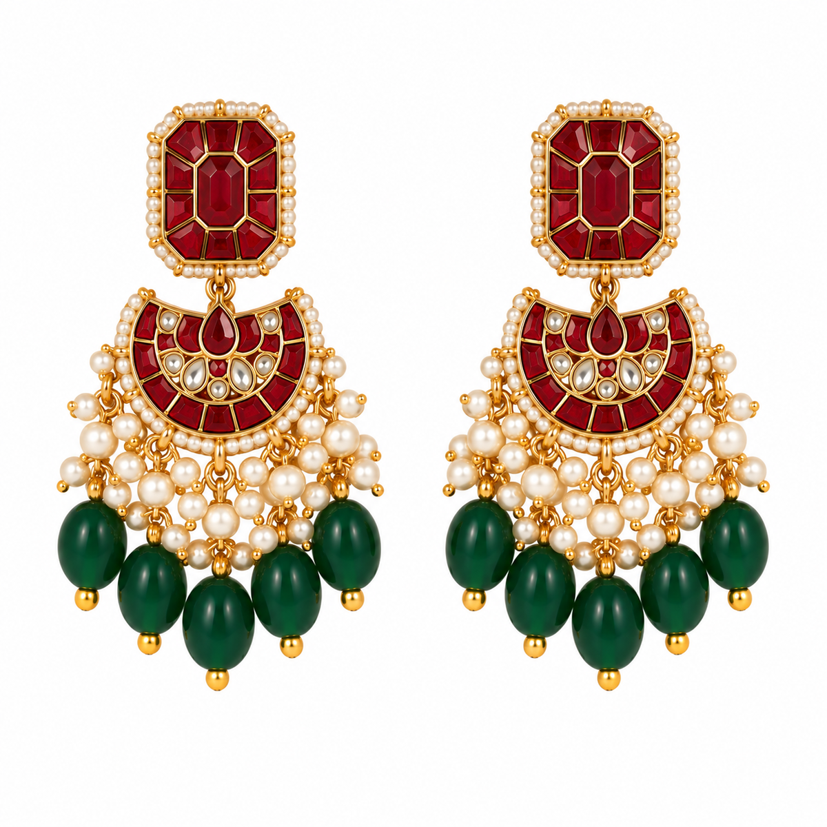 Ruby Green Kundan Bead Necklace Set