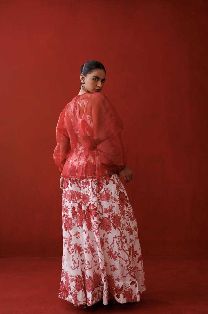 White & red organza top set