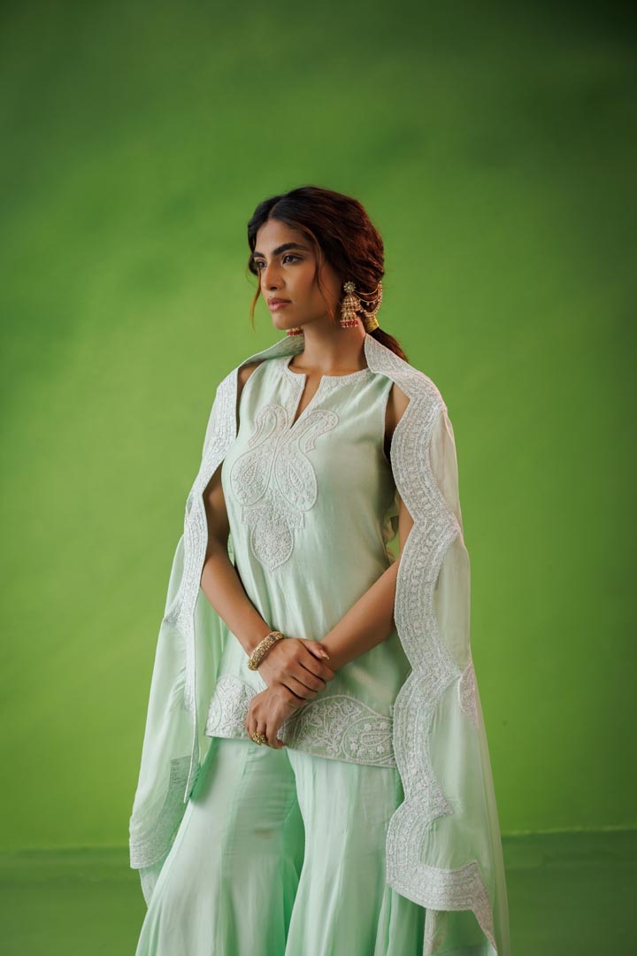 Mint green flared sharara set