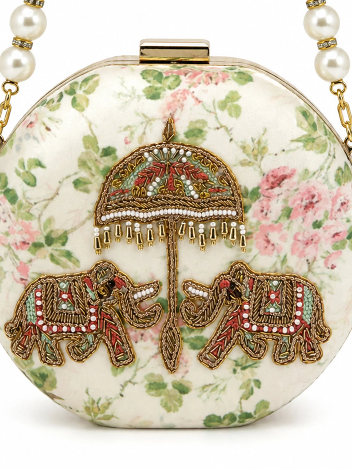 Jaipur Elephant Hand-Embroidered Round Clutch