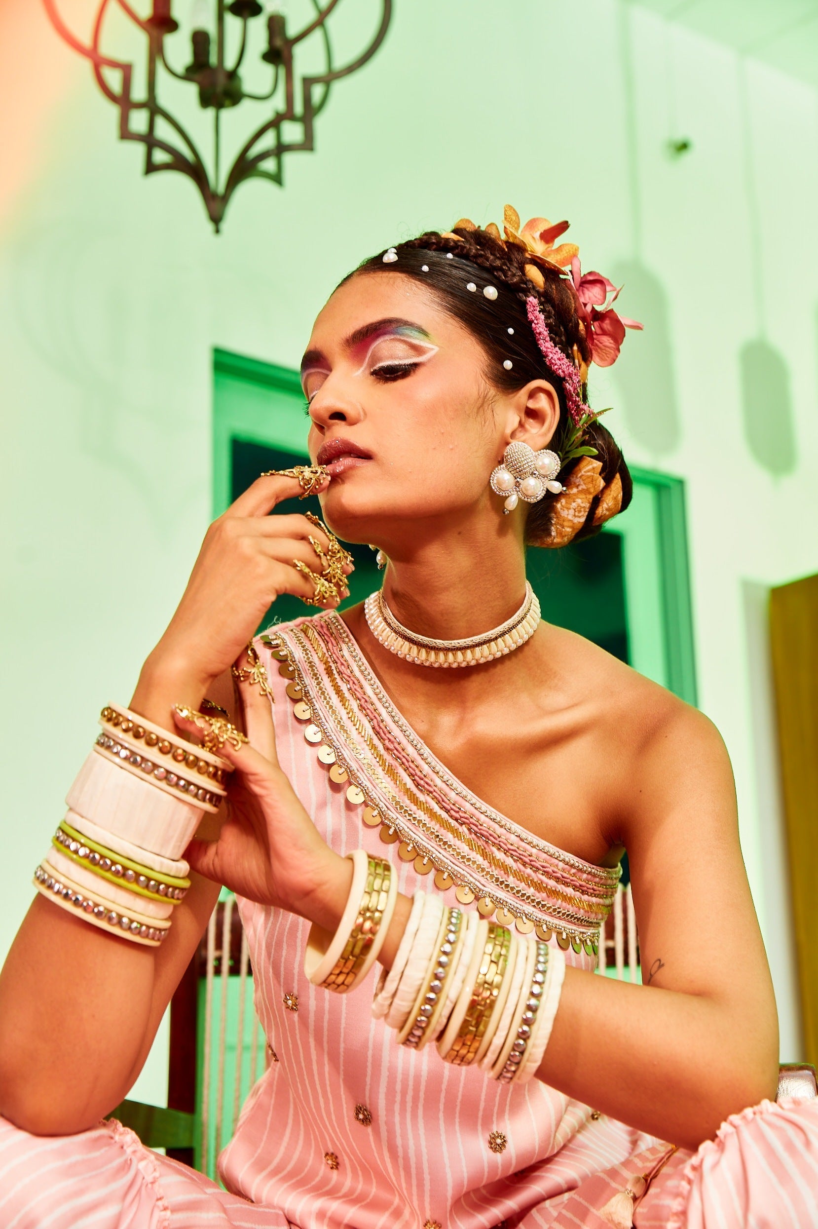 One Shoulder Kurta With Teired Sharara